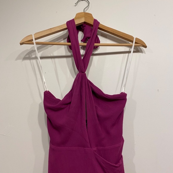 Lulus Matinee Flirty Twisted Halter Keyhole Sleeveless Mini Dress in Magenta XS - Picture 4 of 6